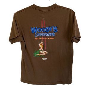 Woody's Longboards Hawaii Hula Girl Pin-up Girl T-shirt Vintage Alstyle Med Brow